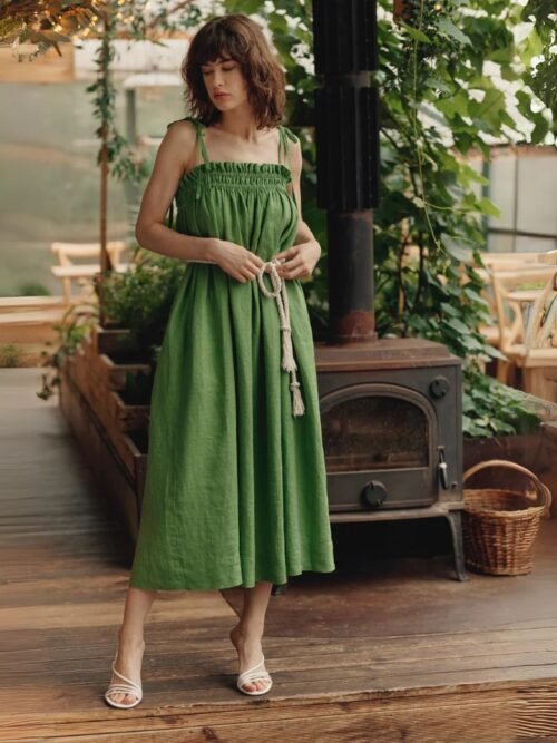 Linen Ballade Dress - Foliage Green