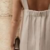 Linen Fugue Dress - Milk White with Grey Stripe