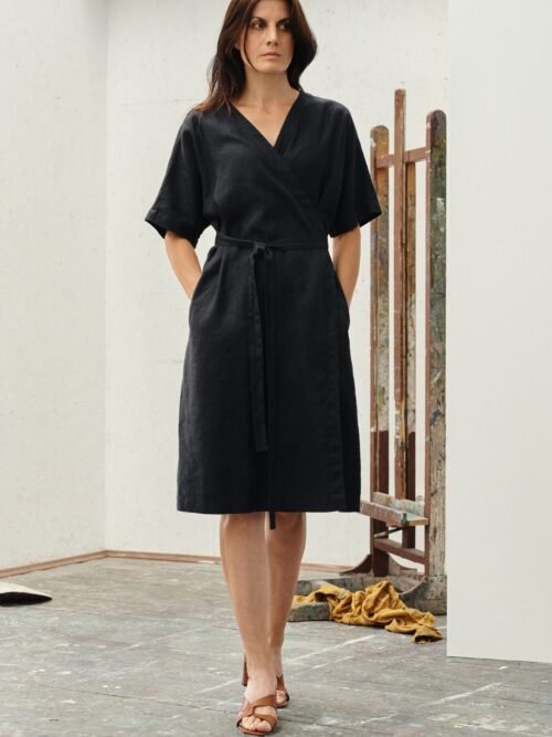 Linen Vine Dress - Black