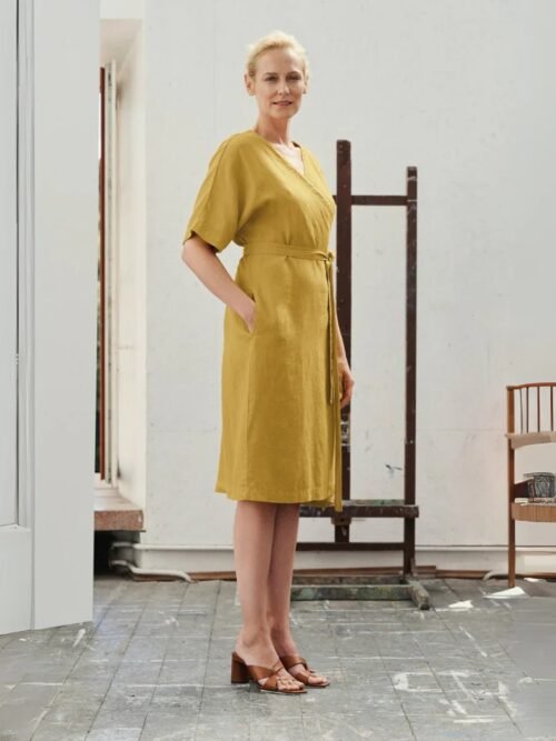 Linen Vine Dress - Lemon Curry